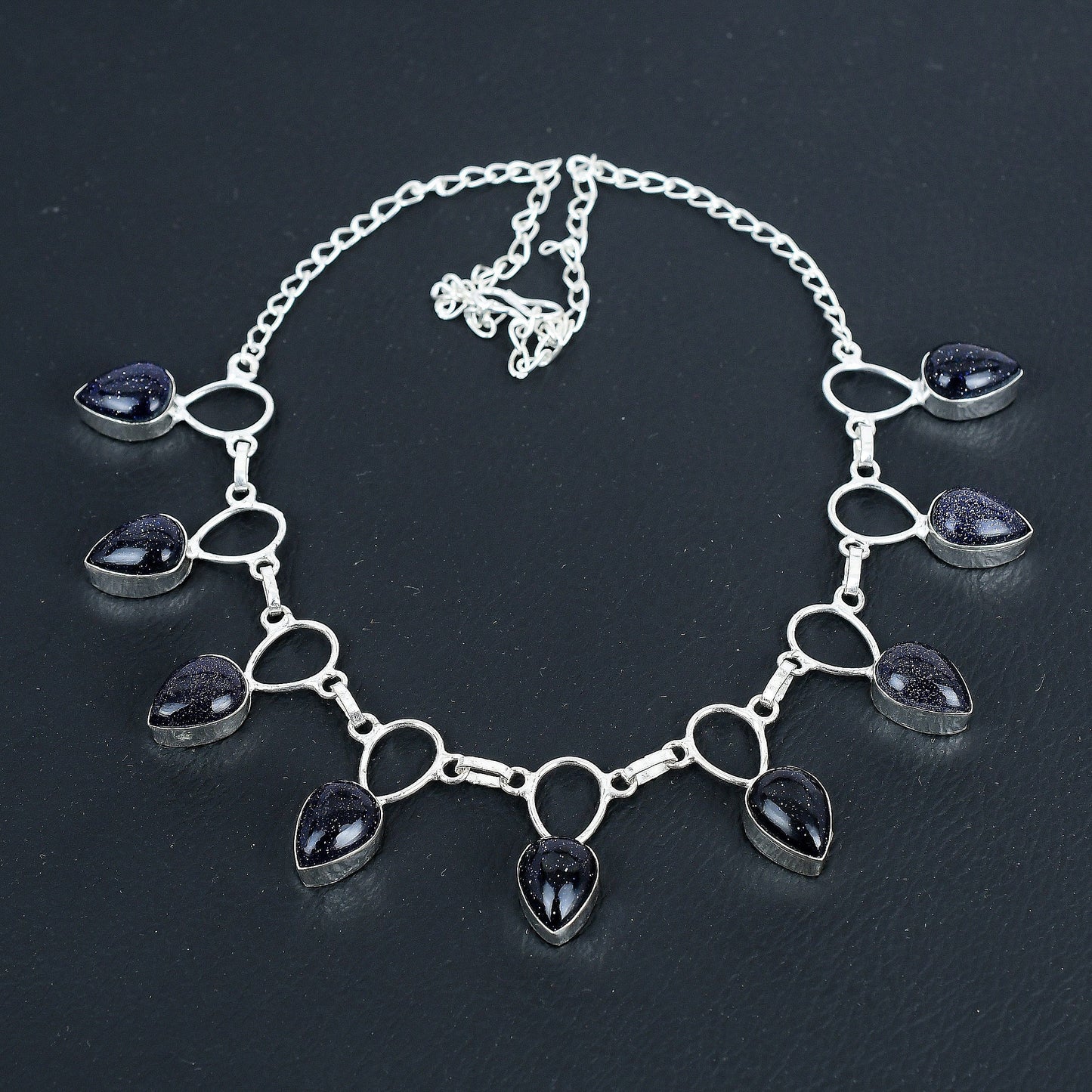 Blue Sunstone Dainty Sterling Silver Necklace