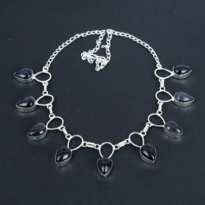 Blue Sunstone Dainty Sterling Silver Necklace