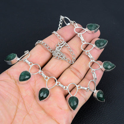Sterling Silver Faceted Emerald Necklace