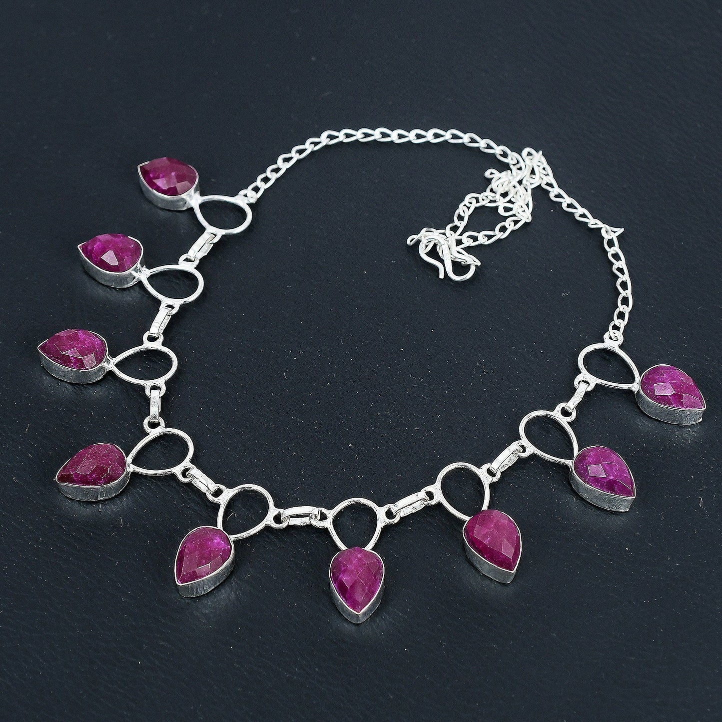 Faceted Ruby Silver Necklace