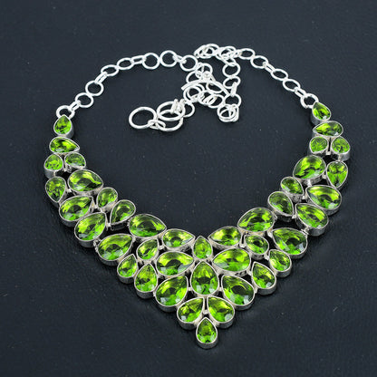 Green Peridot Sterling Silver Necklace