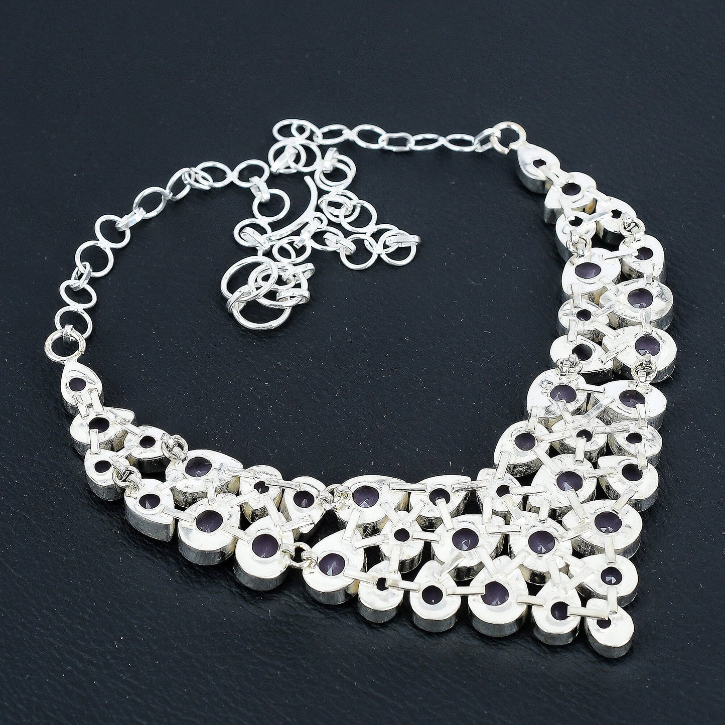 Pink Rose Quartz & Blue Sapphire Sterling Silver Necklace