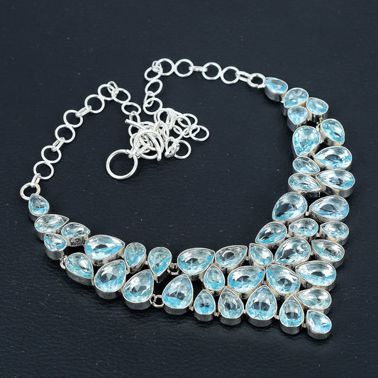 Blue Aquamarine Gemstone Silver Necklace