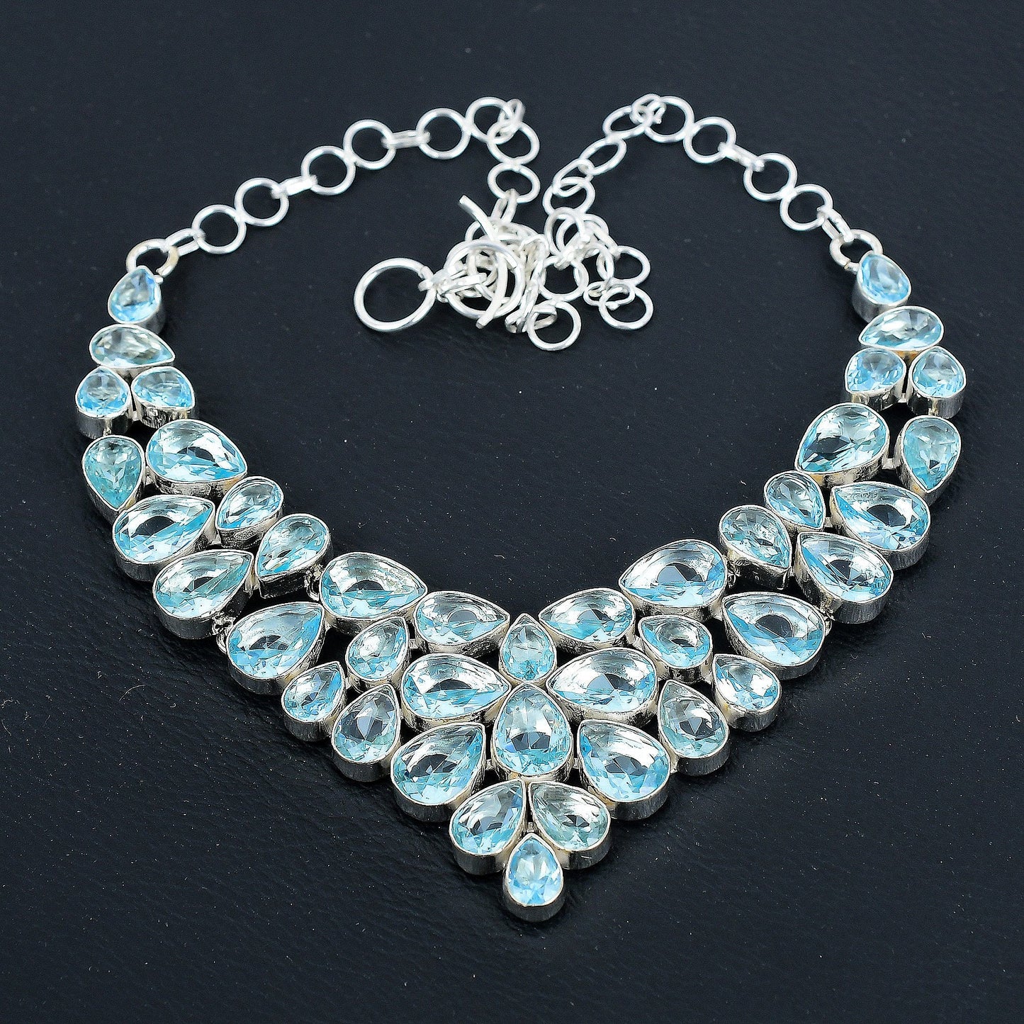 Blue Aquamarine Gemstone Silver Necklace