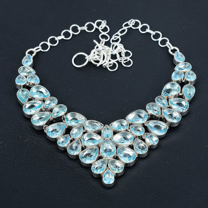 Blue Aquamarine Gemstone Silver Necklace