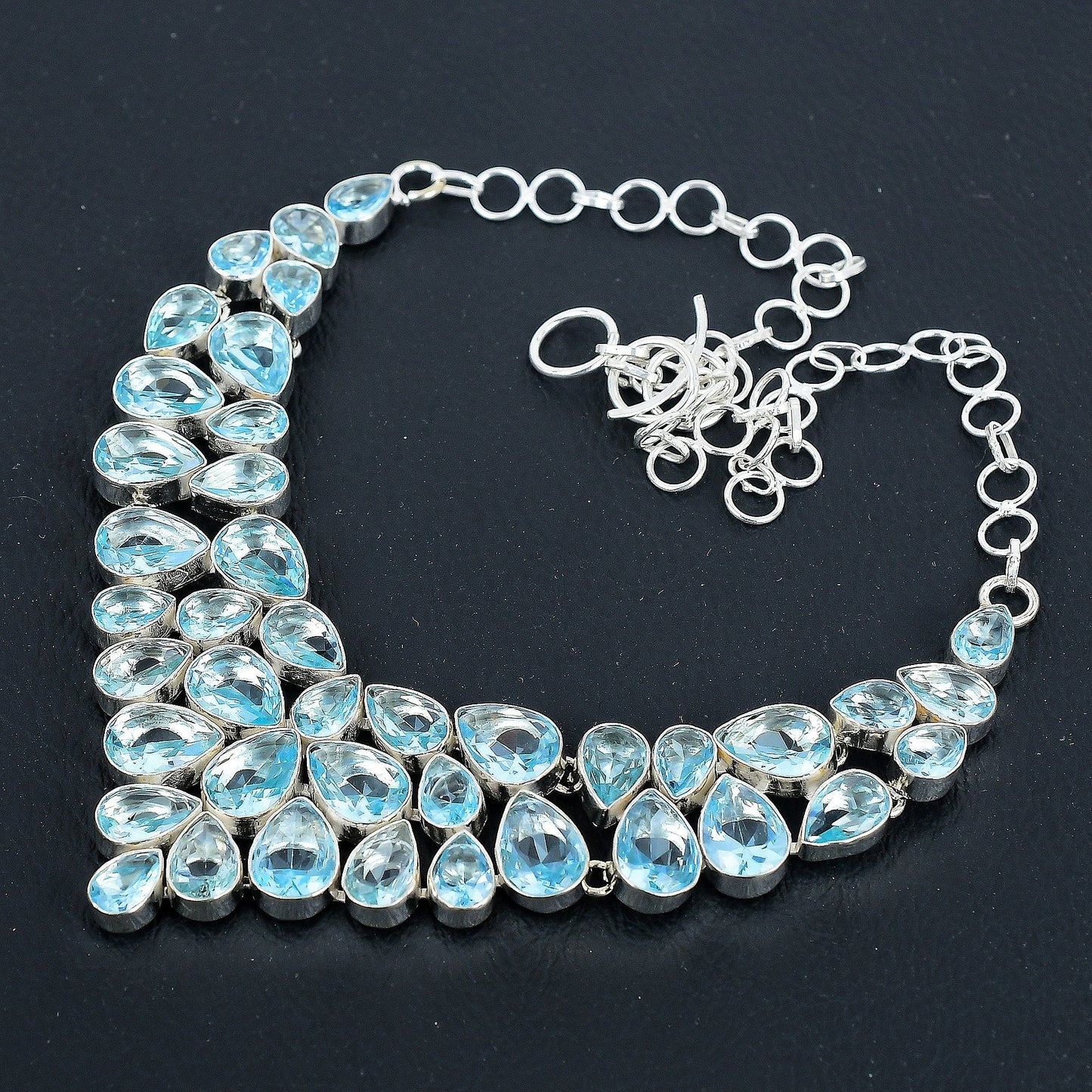 Blue Aquamarine Gemstone Silver Necklace