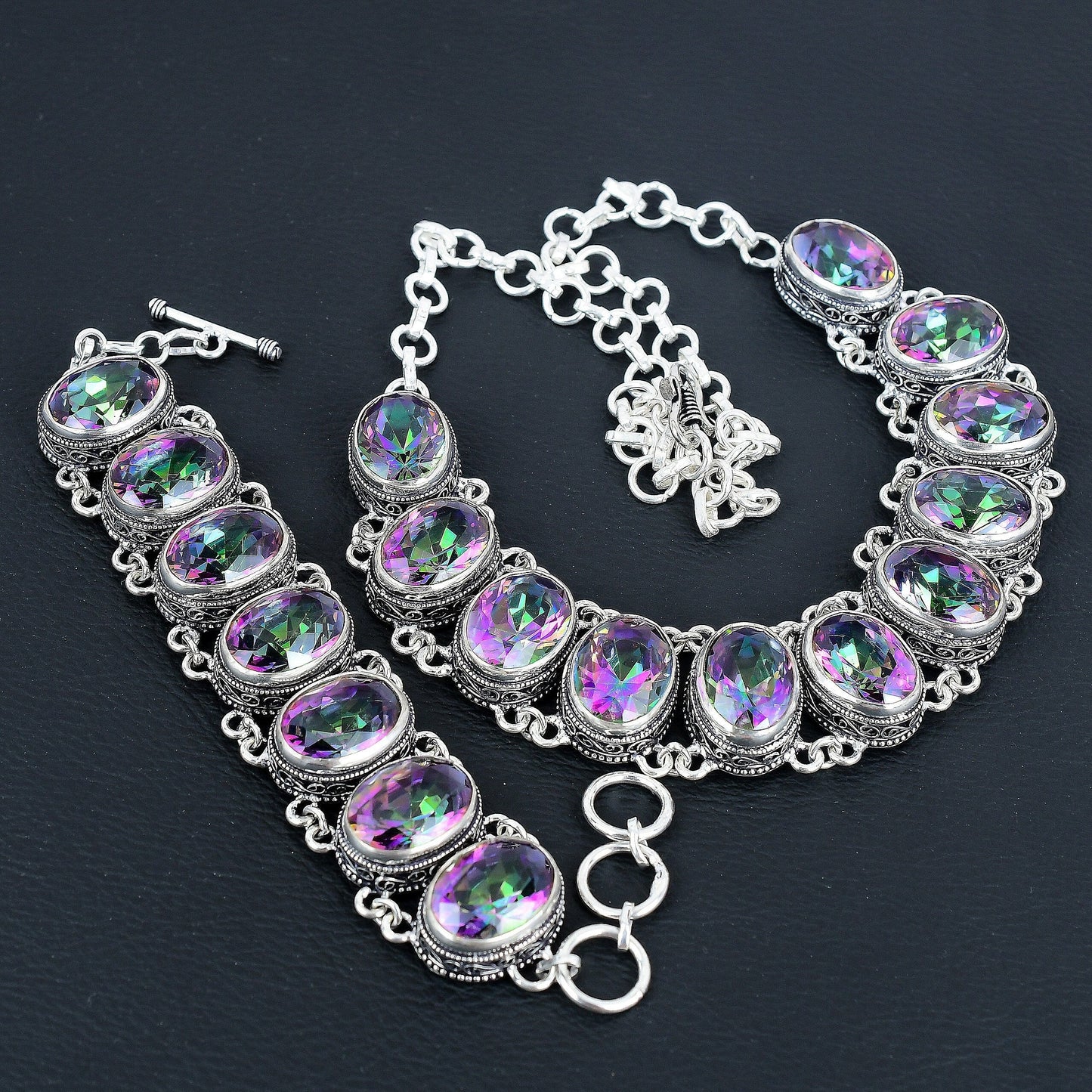 Mystic Rainbow Topaz Sterling Silver Necklace & Bracelet Set