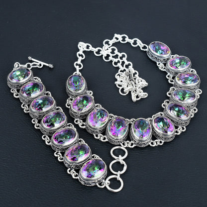 Mystic Rainbow Topaz Sterling Silver Necklace & Bracelet Set