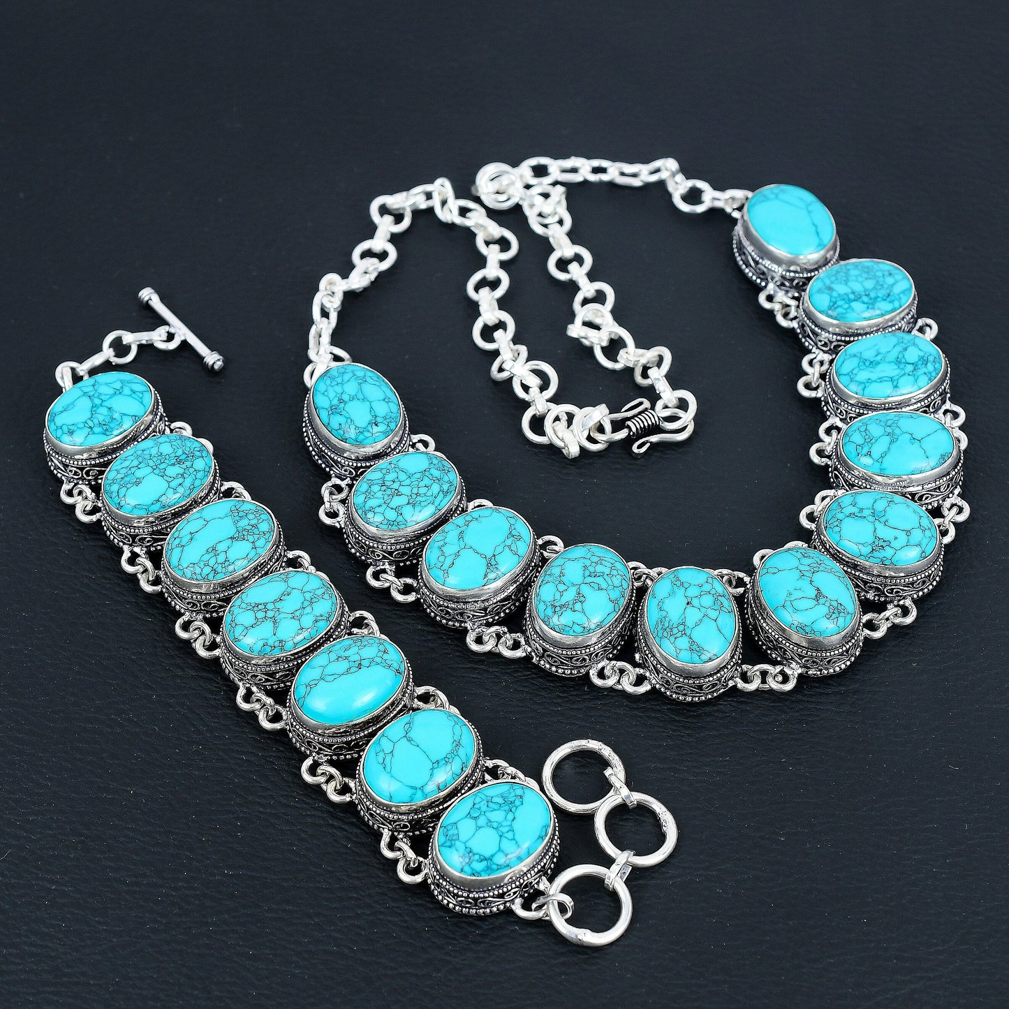 Turquoise Gemstone Necklace & Bracelet Set