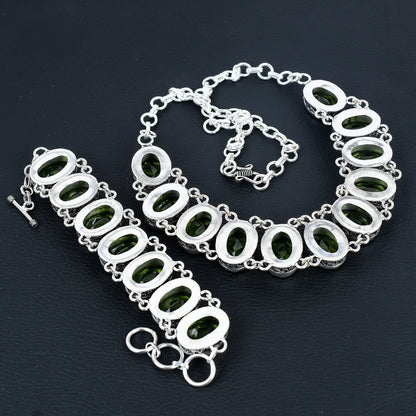 Green Peridot Gemstone Necklace & Bracelet Set