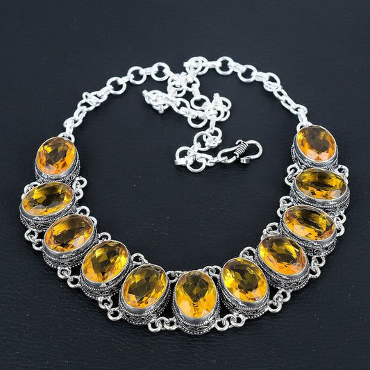 Yellow Citrine Gemstone Necklace & Bracelet Set