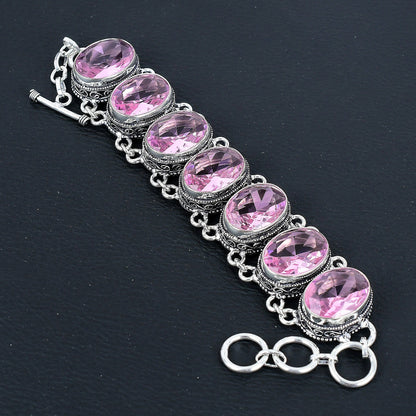 Pink Kunzite Sterling Silver Necklace & Bracelet Set