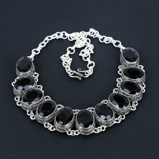 Black Spinel Sterling Silver Necklace & Bracelet Set