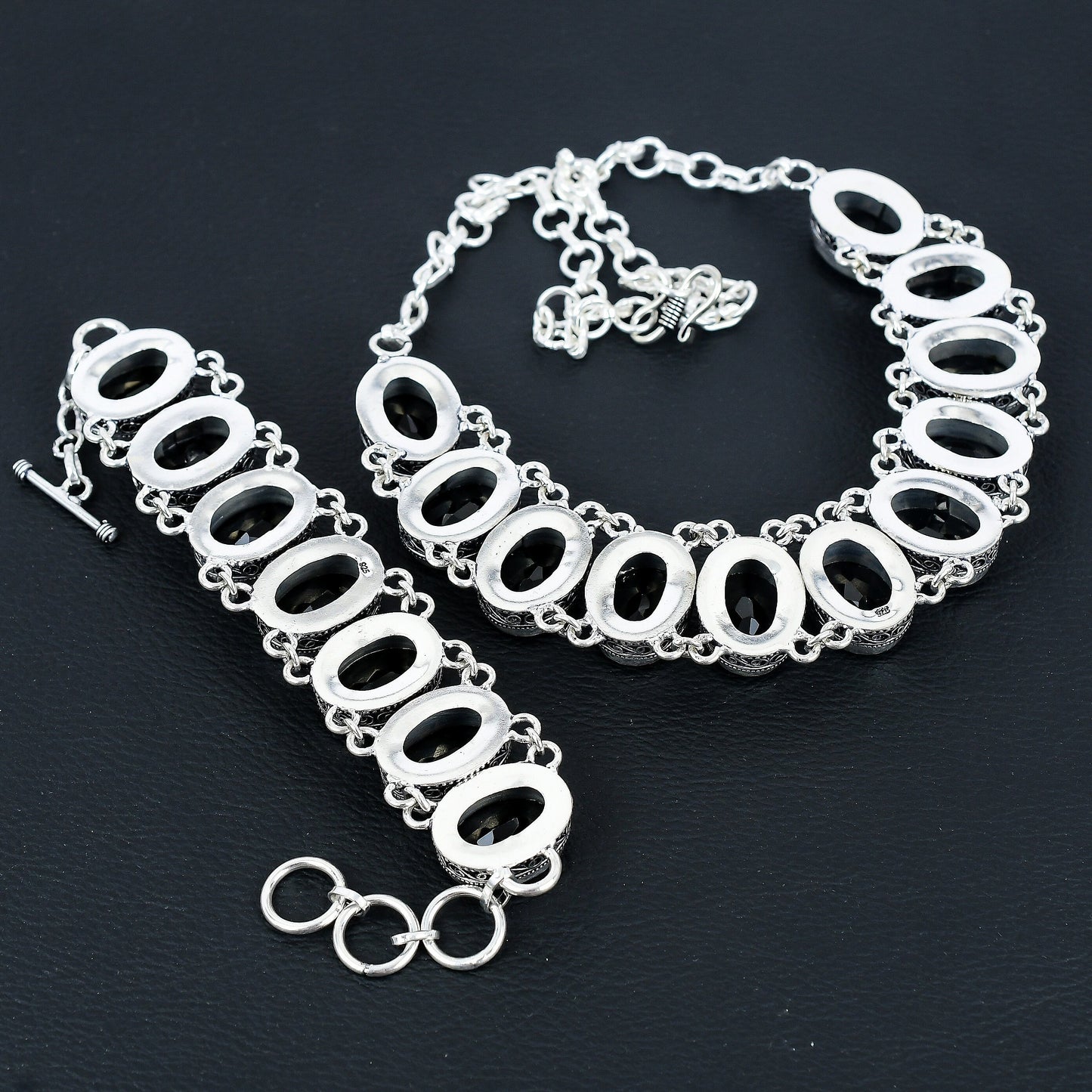 Black Spinel Sterling Silver Necklace & Bracelet Set