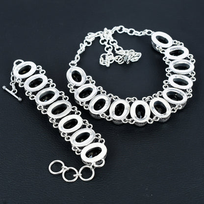 Black Spinel Sterling Silver Necklace & Bracelet Set