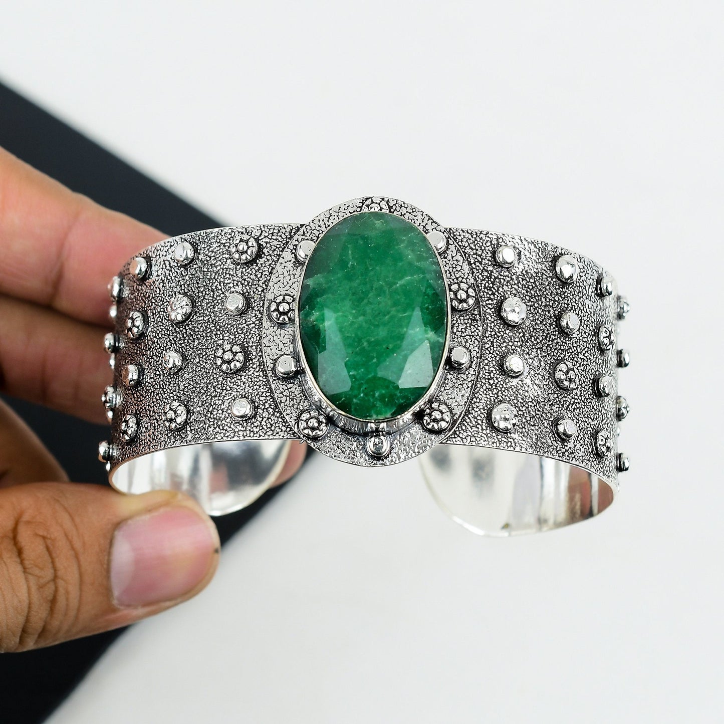 Green Emerald Gemstone 925 Silver Bangle