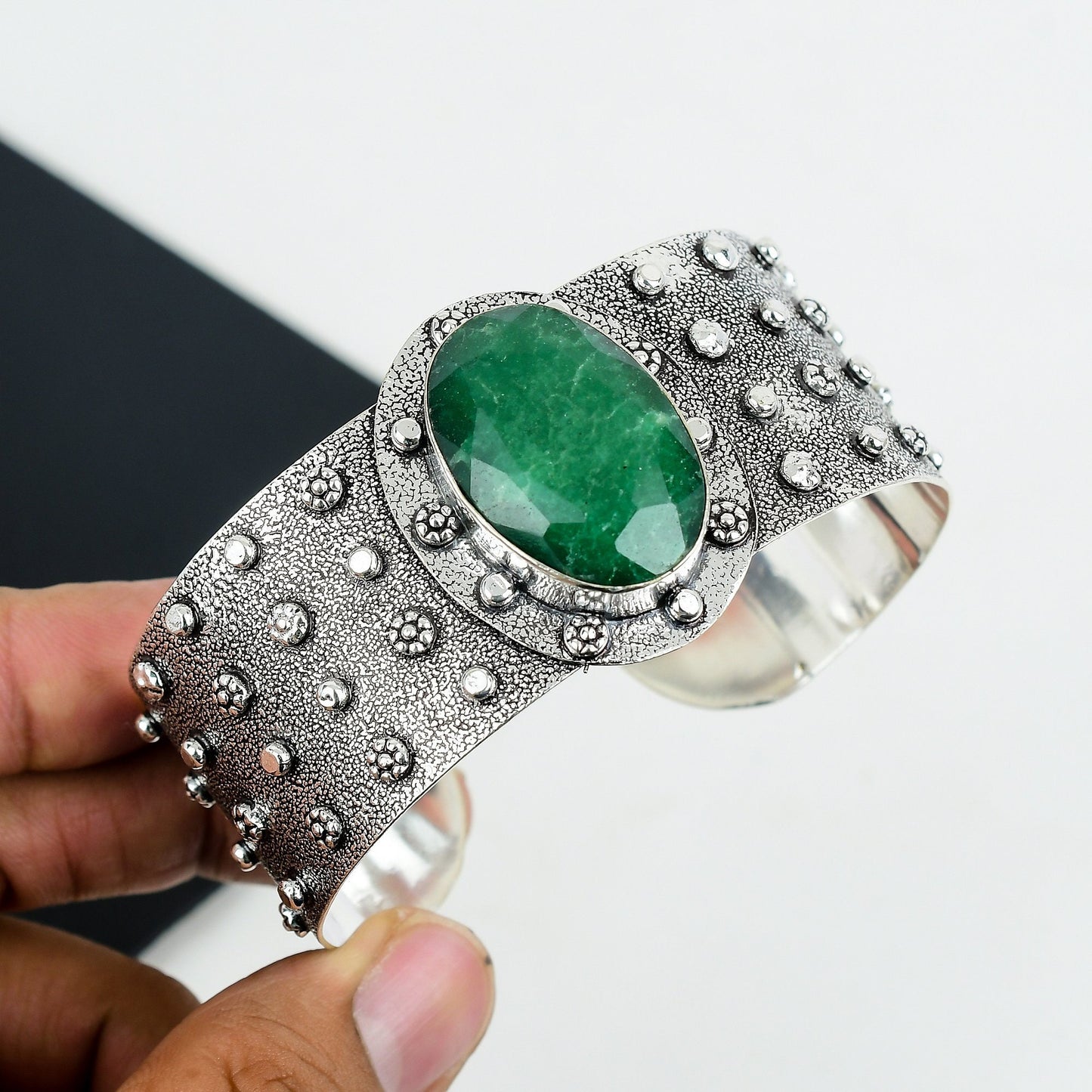 Green Emerald Gemstone 925 Silver Bangle