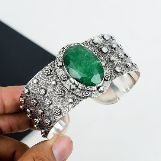Green Emerald Gemstone 925 Silver Bangle
