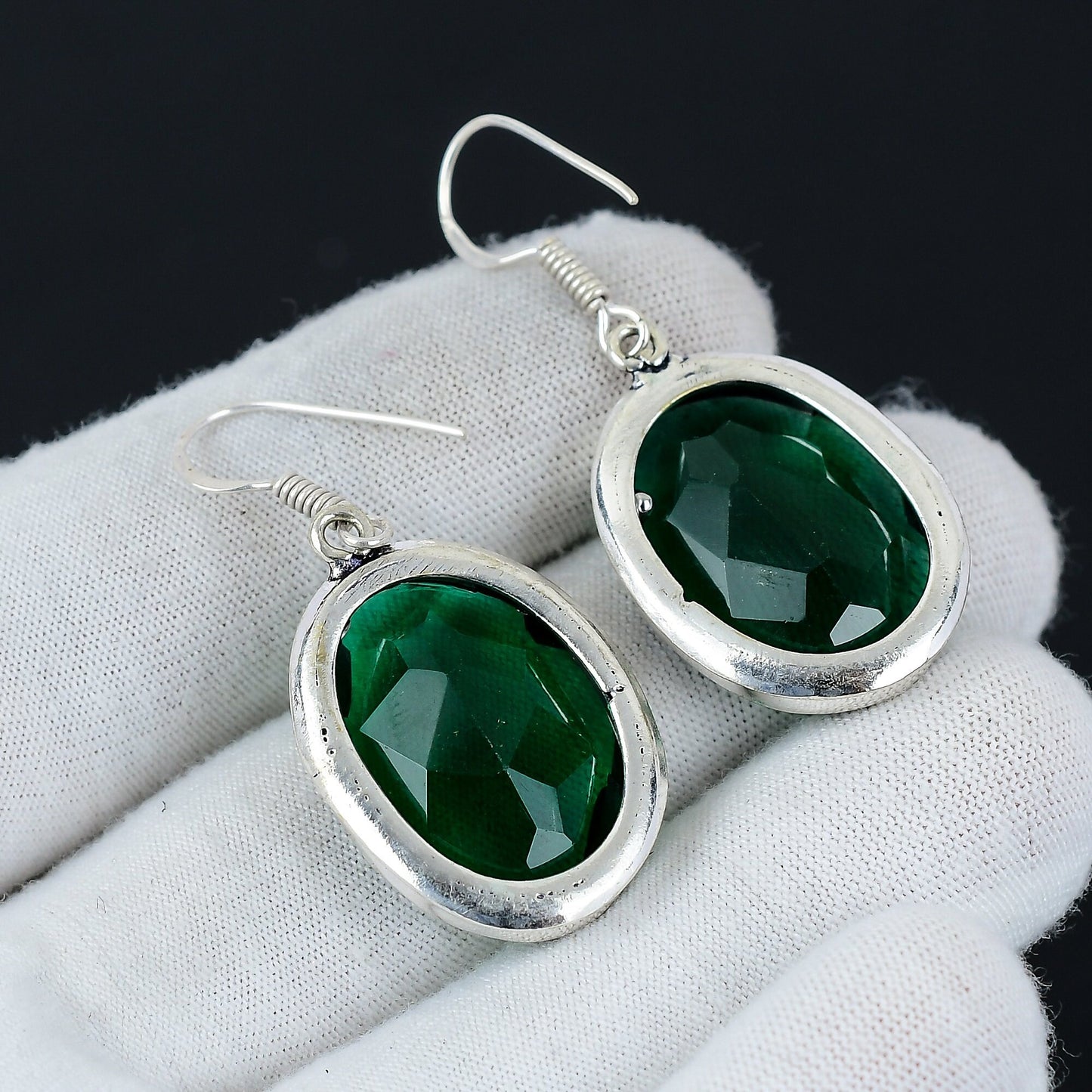 Green Tourmaline Silver Dangle Earrings