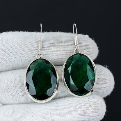 Green Tourmaline Silver Dangle Earrings