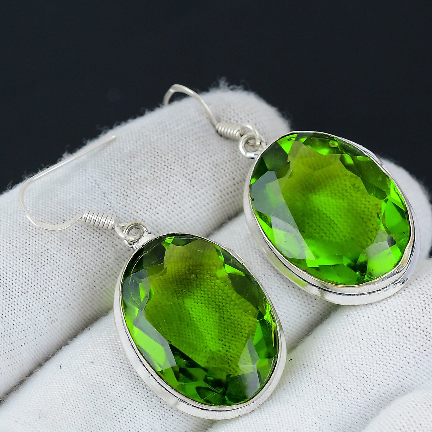 Green Oval Peridot Sterling Silver Earrings