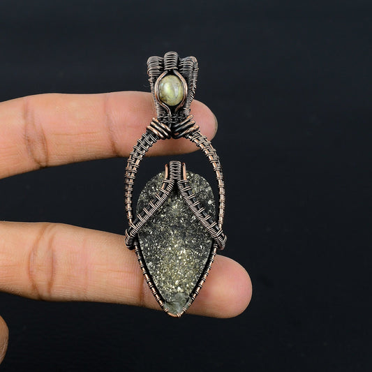 Golden Pyrite Druzy Gemstone Pendant