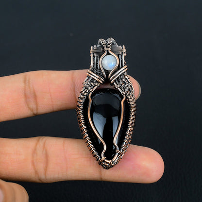 Black Obsidian & Moonstone Gemstone Pendant