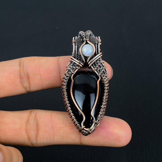Black Obsidian & Moonstone Gemstone Pendant