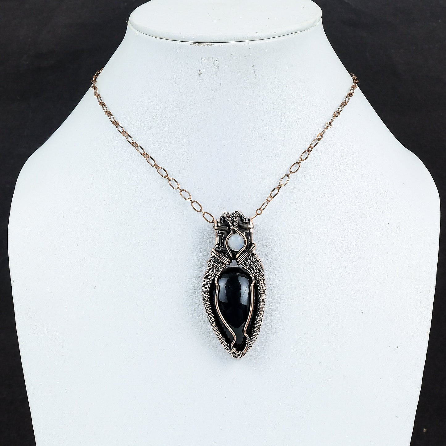 Black Obsidian & Moonstone Gemstone Pendant