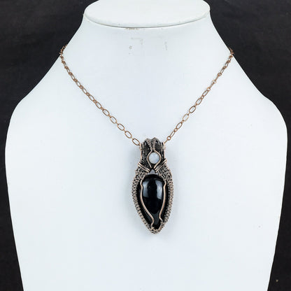 Black Obsidian & Moonstone Gemstone Pendant