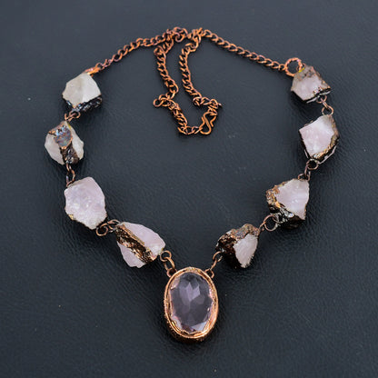 Pink Kunzite & Rose Quartz Gemstone Necklace