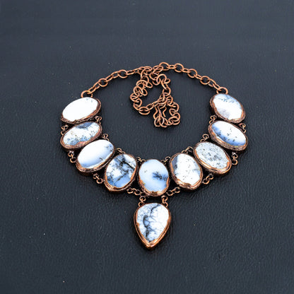 White & Black Dendrite Opal Gemstone Necklace