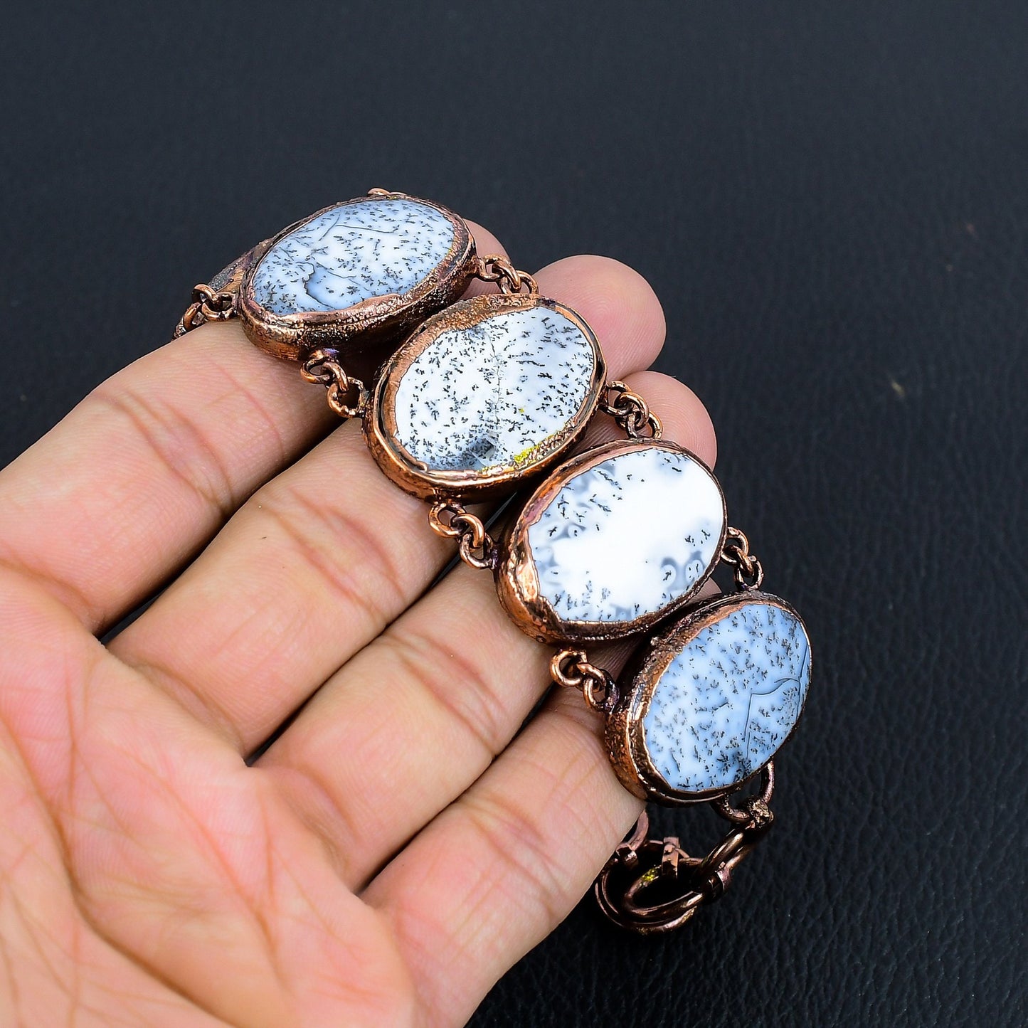 White Dendrite Opal Gemstone Bracelet