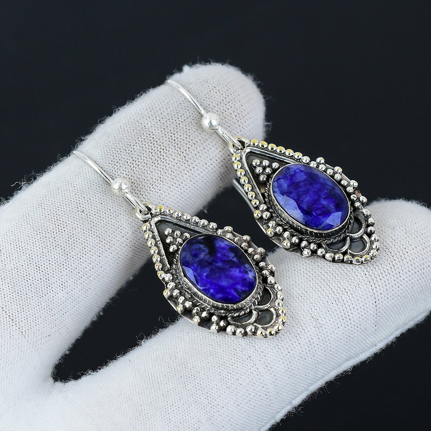 Emerald Gemstone Sterling Silver Earrings