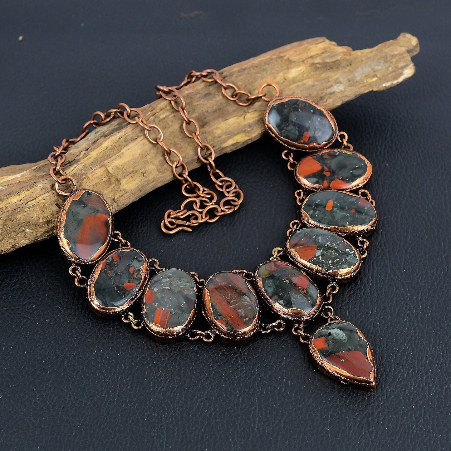 Dark Green Bloodstone Gemstone Necklace