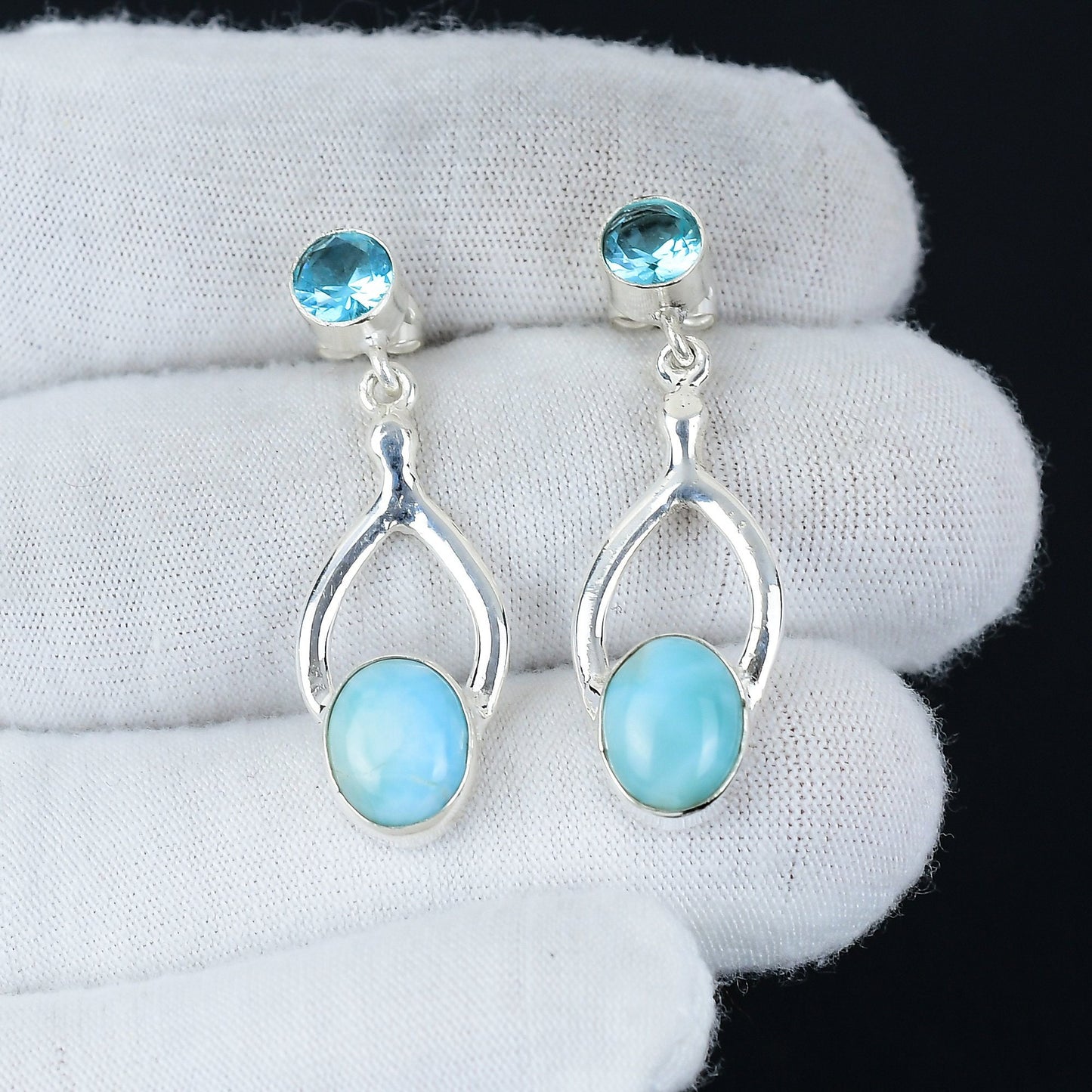 Larimar & Blue Topaz Sterling Silver Earrings
