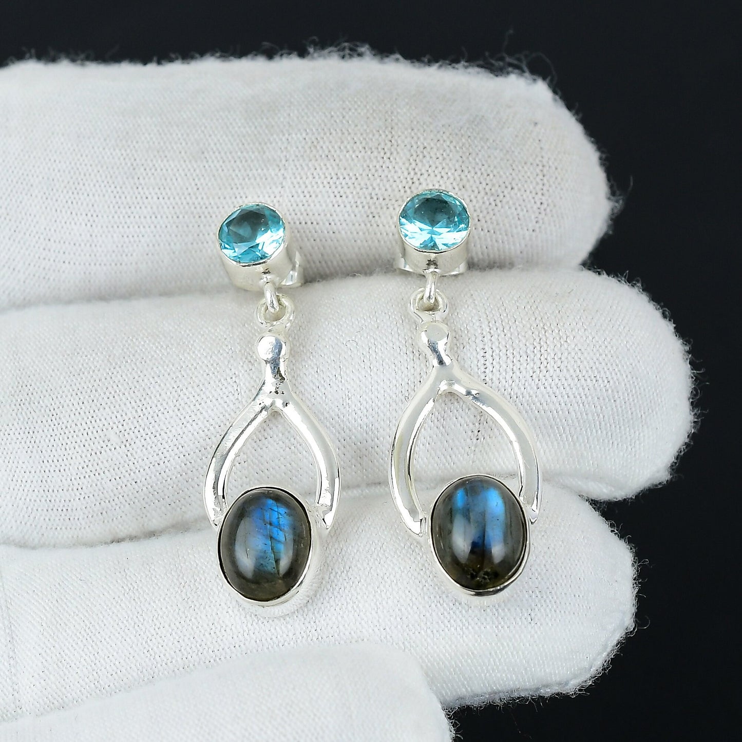 Blue Labradorite & Topaz Sterling Silver Earrings
