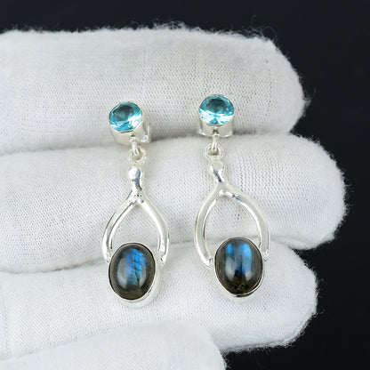 Blue Labradorite & Topaz Sterling Silver Earrings