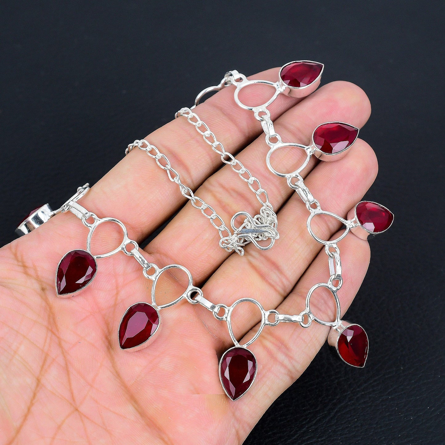 Red Ruby Sterling Silver Necklace