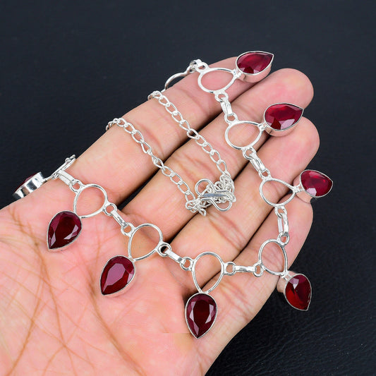 Red Ruby Sterling Silver Necklace
