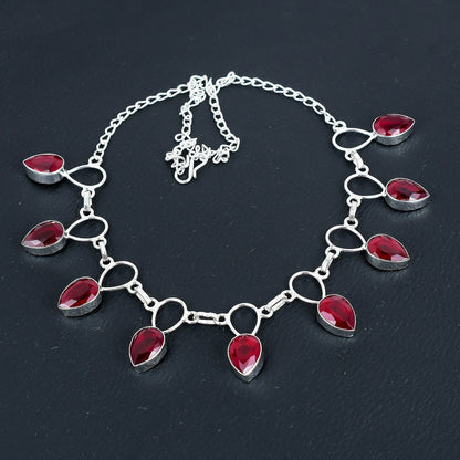 Red Ruby Sterling Silver Necklace