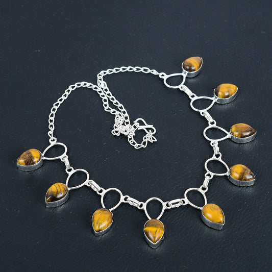Brown Tiger Eye Sterling Silver Necklace