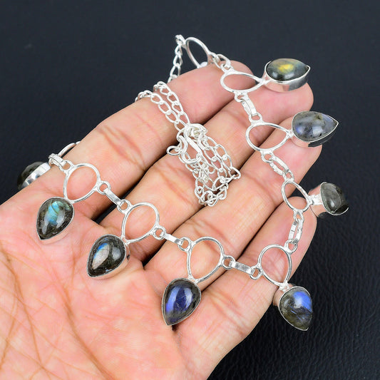 Blue Flash Labradorite Silver Necklace