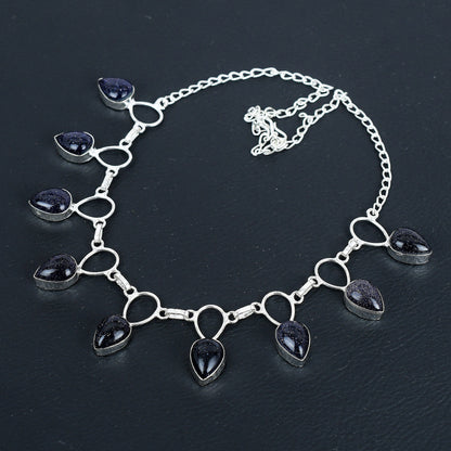 Blue Sunstone Dainty Sterling Silver Necklace