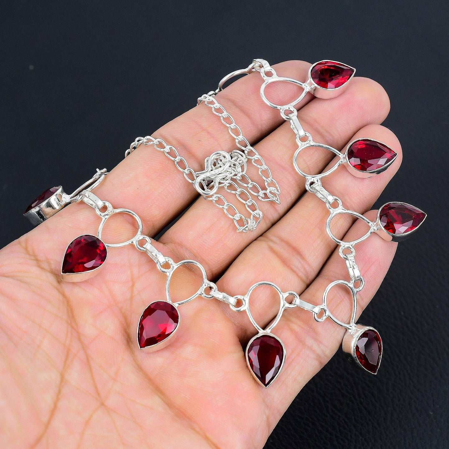 Red Garnet Sterling Silver Necklace