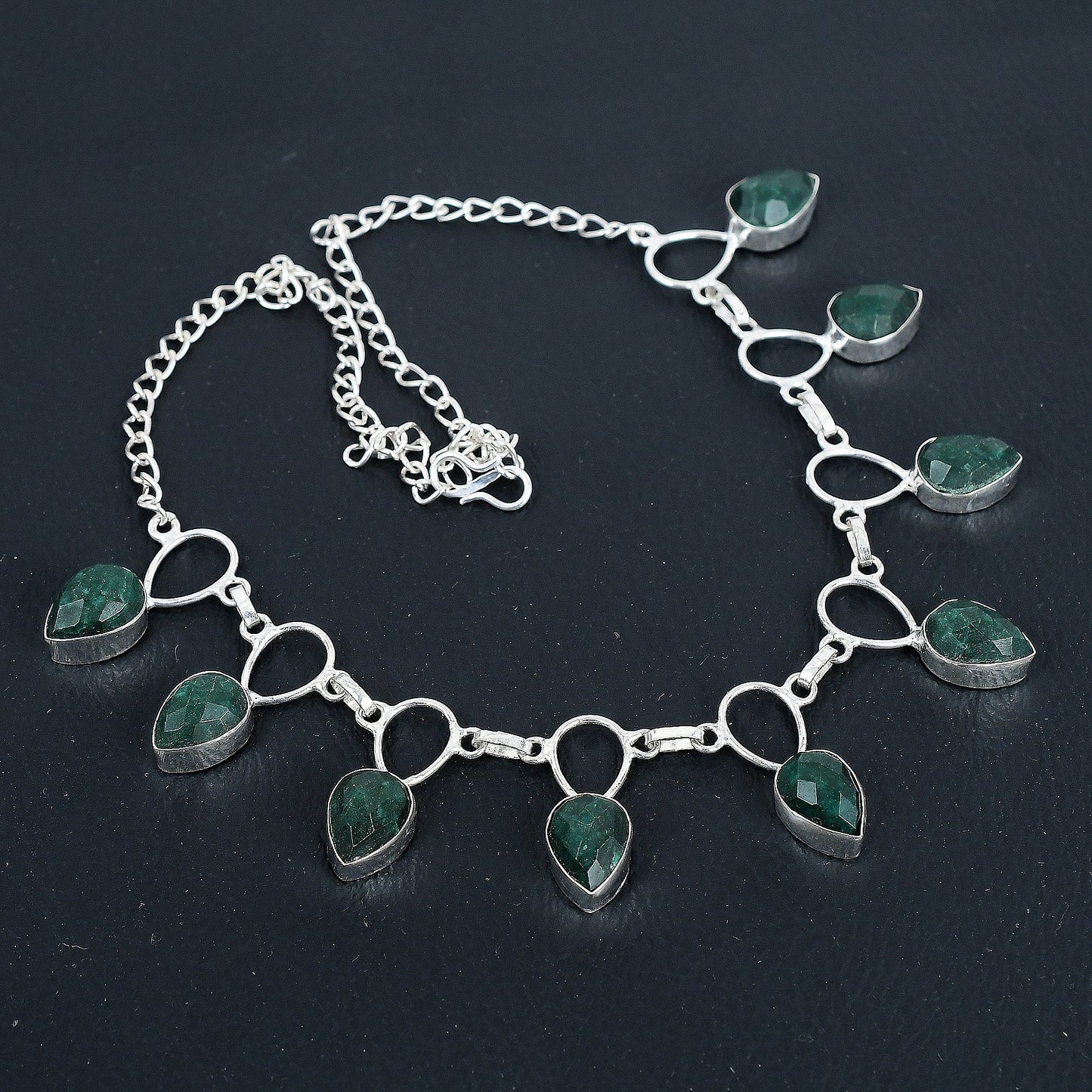 Sterling Silver Faceted Emerald Necklace