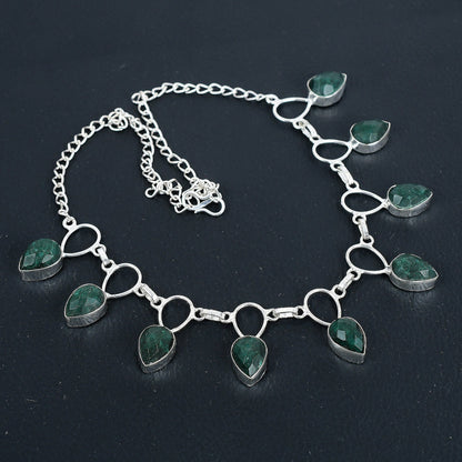 Sterling Silver Faceted Emerald Necklace
