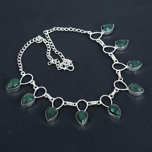Sterling Silver Faceted Emerald Necklace