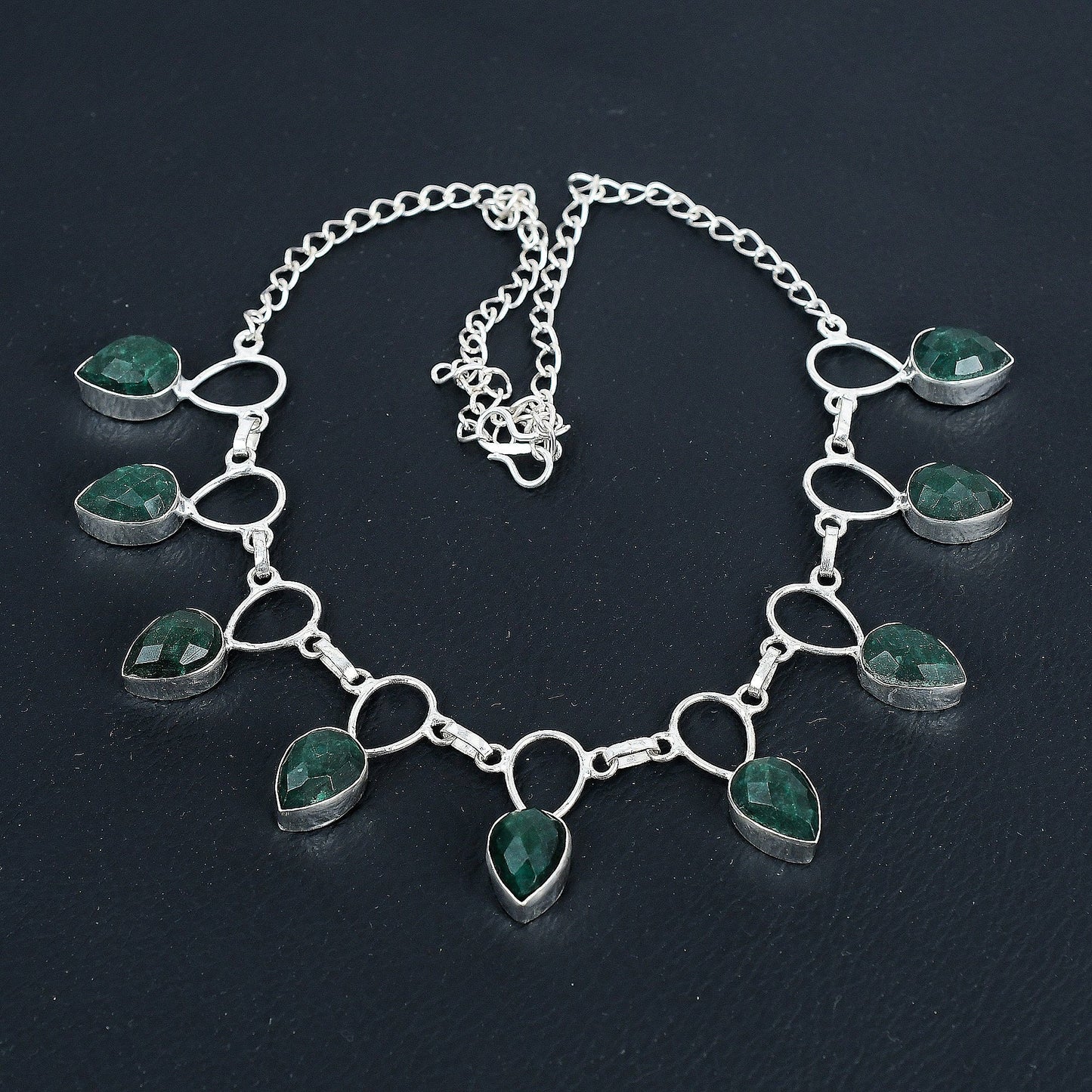 Sterling Silver Faceted Emerald Necklace