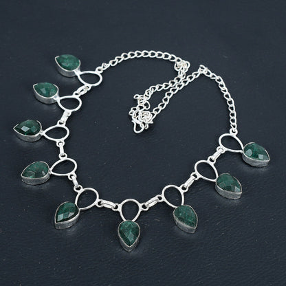 Sterling Silver Faceted Emerald Necklace